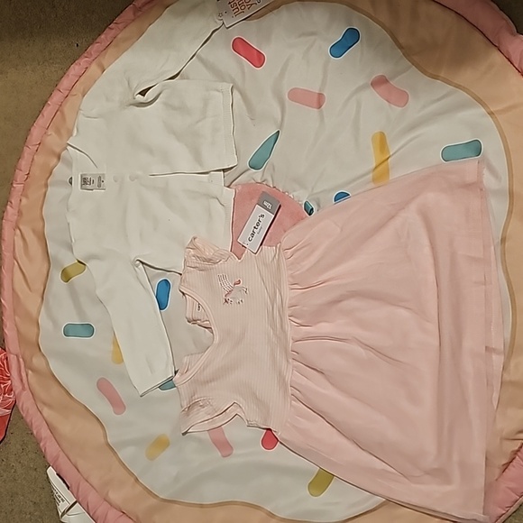 NWT Carter's 12m.set of pink unicorn 🦄  dress and white sweater with buttons - Picture 1 of 11